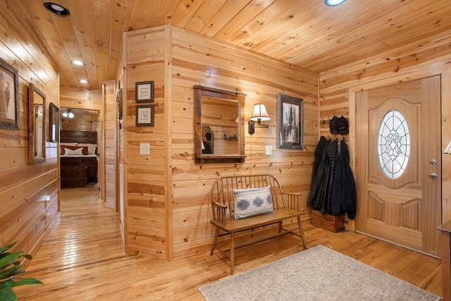 226 Shepherds Walk, Morganton, GA 30560 - foyer entrance with wooden walls, hardwood / wood-style floors, recessed lighting, and wood ceiling