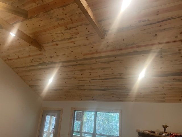 interior details featuring wooden ceiling and beam ceiling