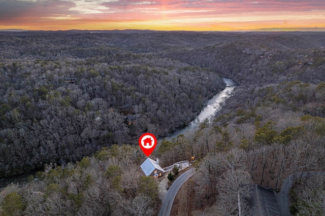 view of aerial view at dusk