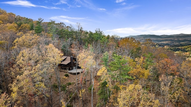 drone / aerial view featuring a mountain view