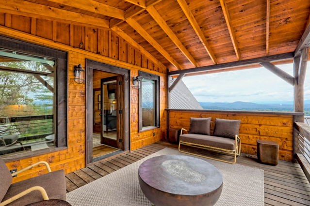 sunroom with beamed ceiling