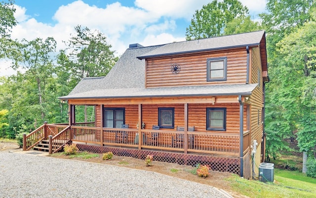 166 Dallas Ln, Blue Ridge, GA 30513 - view of front of house with faux log siding, roof with shingles, and covered porch