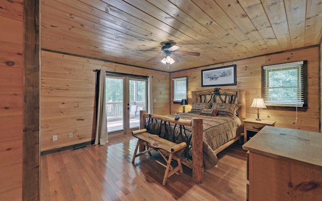 166 Dallas Ln, Blue Ridge, GA 30513 - bedroom featuring wood-type flooring, access to outside, wood walls, and french doors