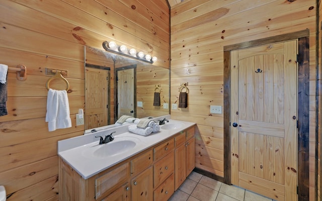 166 Dallas Ln, Blue Ridge, GA 30513 - bathroom featuring double vanity, a sink, and wooden walls