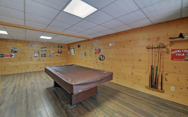 166 Dallas Ln, Blue Ridge, GA 30513 - recreation room with a drop ceiling, wood walls, and wood finished floors