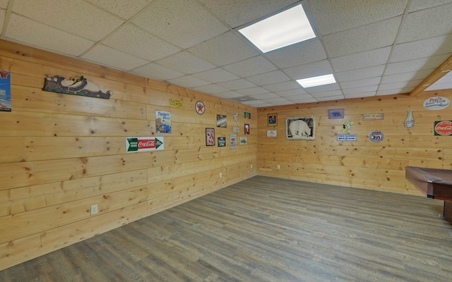 166 Dallas Ln, Blue Ridge, GA 30513 - recreation room with wood walls, a paneled ceiling, and wood finished floors