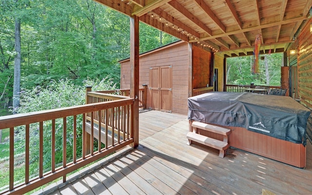 166 Dallas Ln, Blue Ridge, GA 30513 - wooden terrace with a hot tub and area for grilling
