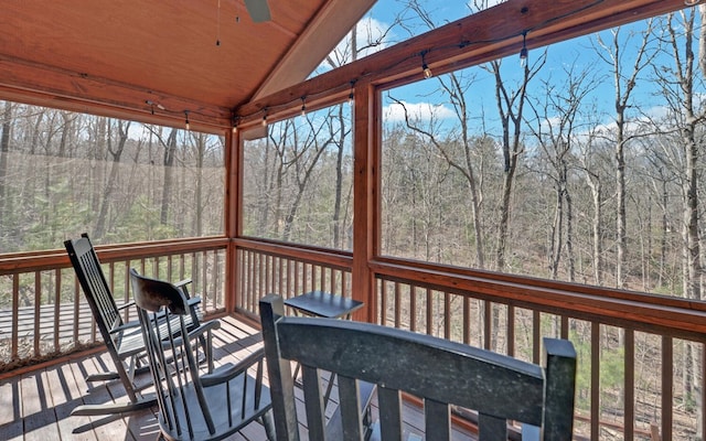 deck with a forest view