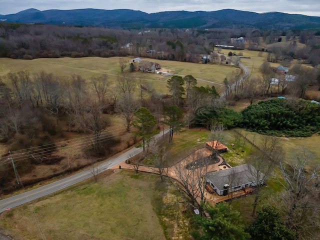 aerial view featuring a rural view and a mountain view