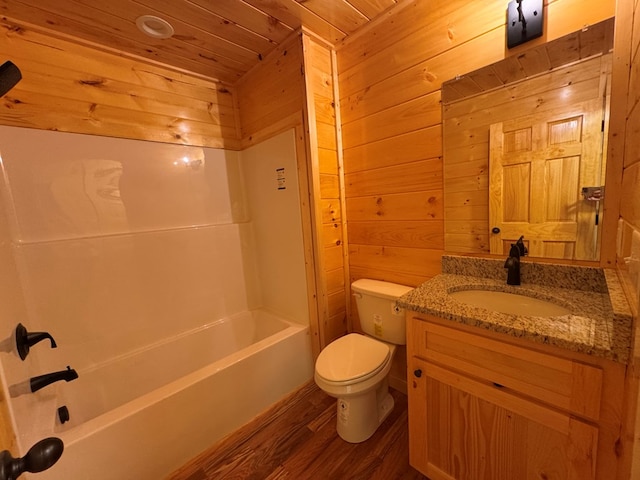 151 Martins Creek Ridge Rd, Murphy, NC 28906 - bathroom with wooden walls, wood finished floors, toilet, vanity, and wood ceiling