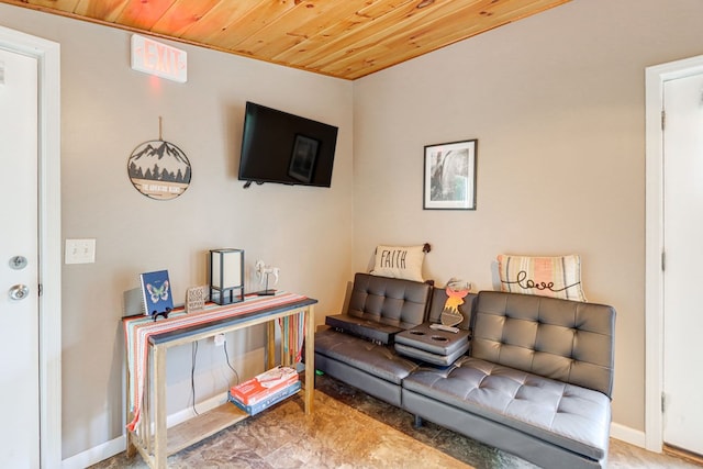 living room with wooden ceiling