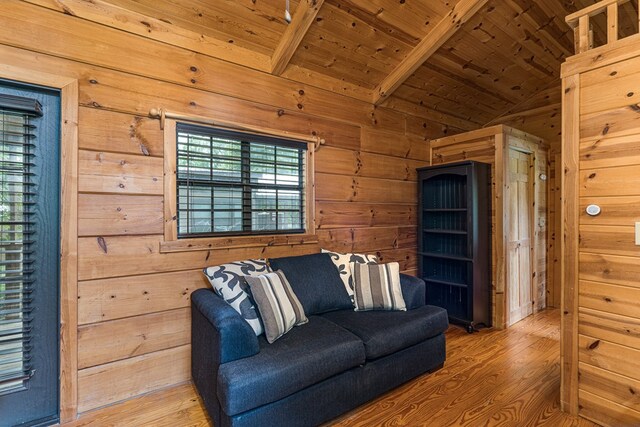 93 Lazy Bear Trl, Andrews, NC 28901 - living room featuring wood finished floors, wood ceiling, and wooden walls