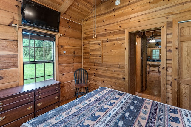 93 Lazy Bear Trl, Andrews, NC 28901 - bedroom with wooden walls, lofted ceiling, and wood ceiling