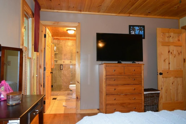 115 Black Oak Ridge Rd, Blue Ridge, GA 30513 - bedroom featuring wooden ceiling, wood finished floors, and connected bathroom