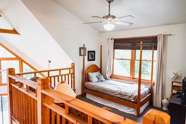 bedroom with vaulted ceiling and ceiling fan