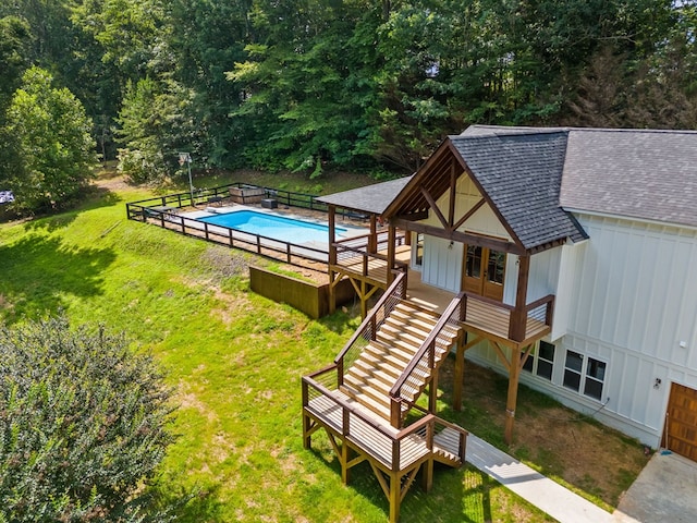 109 Lakeview Ct, Ellijay, GA 30540 - view of pool featuring a lawn and stairway