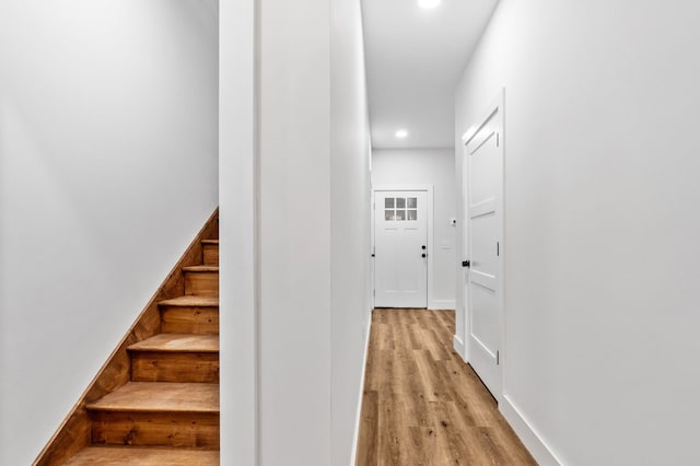 109 Lakeview Ct, Ellijay, GA 30540 - hallway with light wood-style floors, recessed lighting, and stairway