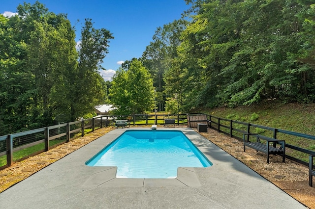 109 Lakeview Ct, Ellijay, GA 30540 - view of swimming pool with a fenced backyard, a patio, and a diving board