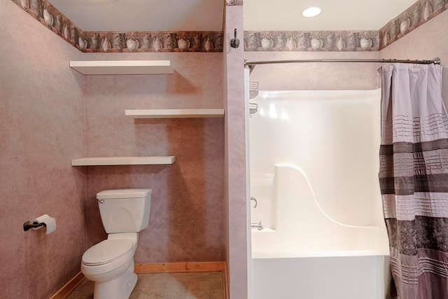 bathroom with shower with separate bathtub and toilet