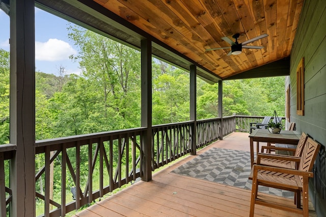 149 Happy Hollow Ln, Mineral Bluff, GA 30559 - wooden deck featuring ceiling fan and a forest view