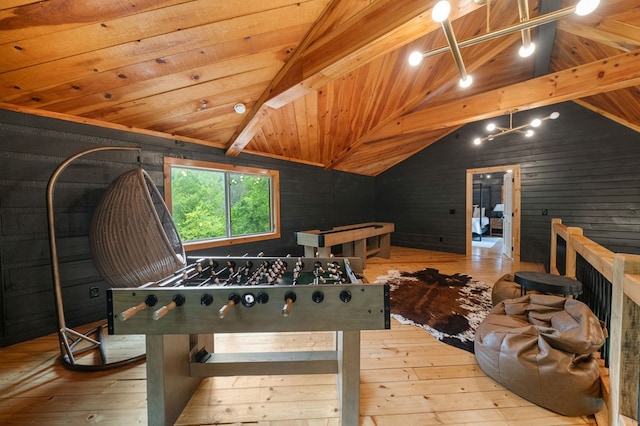 149 Happy Hollow Ln, Mineral Bluff, GA 30559 - recreation room with wood-type flooring, wooden walls, and wood ceiling