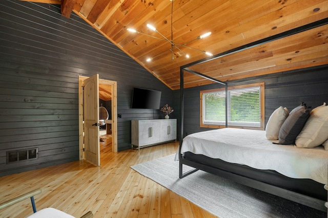 149 Happy Hollow Ln, Mineral Bluff, GA 30559 - bedroom with lofted ceiling, wooden walls, wood-type flooring, and wooden ceiling