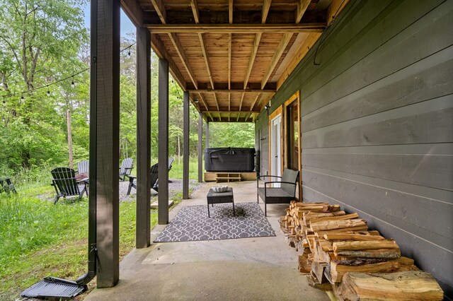 149 Happy Hollow Ln, Mineral Bluff, GA 30559 - view of patio / terrace with a hot tub