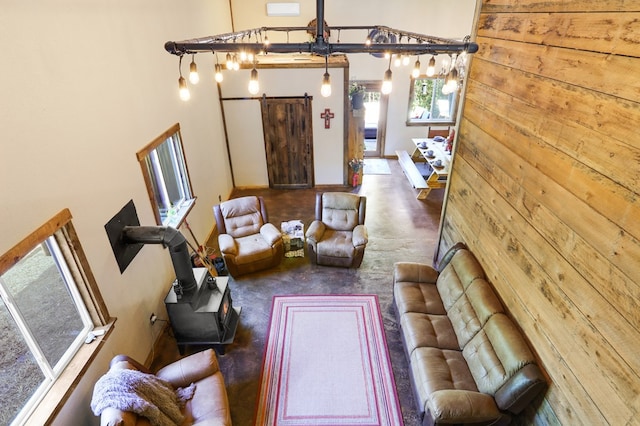 living room with a barn door