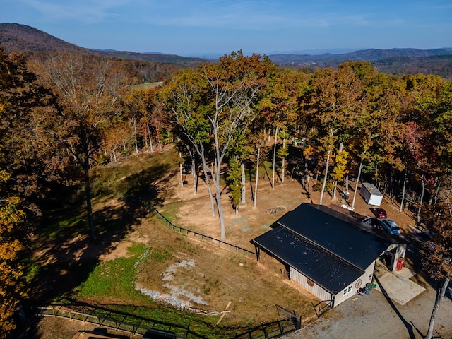 bird's eye view featuring a mountain view and a forest view