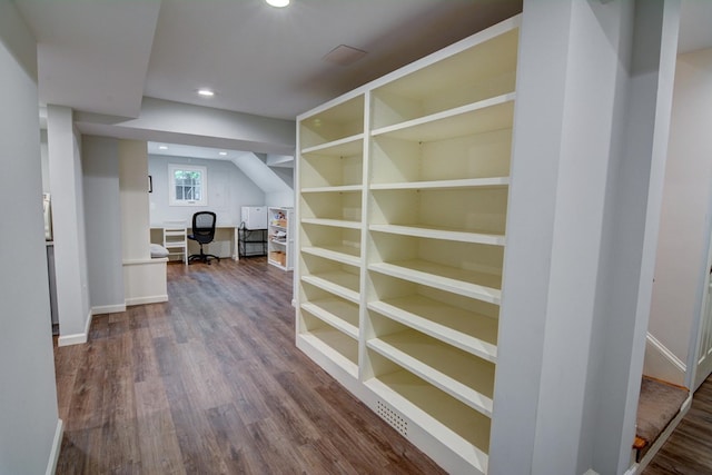hall with recessed lighting, baseboards, and wood finished floors