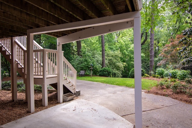 view of patio / terrace featuring stairway
