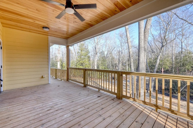 wooden deck with ceiling fan