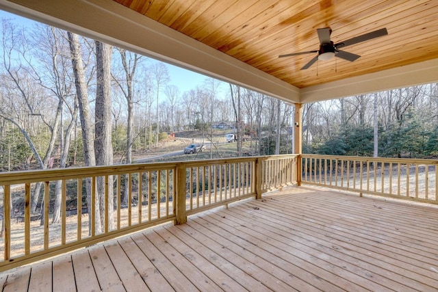 wooden deck with ceiling fan