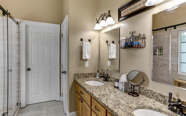 bathroom featuring vanity and walk in shower