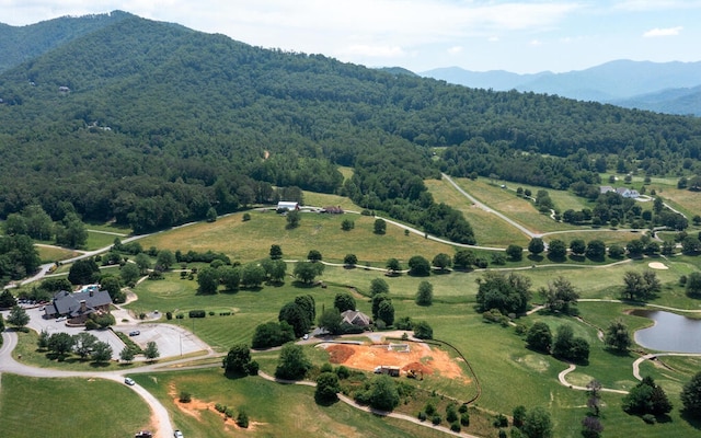 drone / aerial view with a water and mountain view