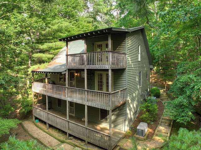 776 Mountain Oak Rd, Ellijay, GA 30536 - rear view of house featuring french doors, a balcony, and a deck