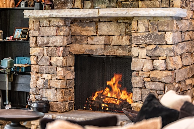 interior details with a fireplace