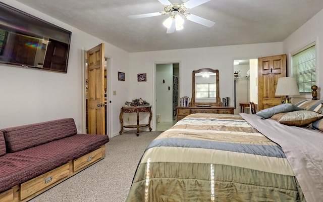 bedroom featuring ceiling fan and carpet floors