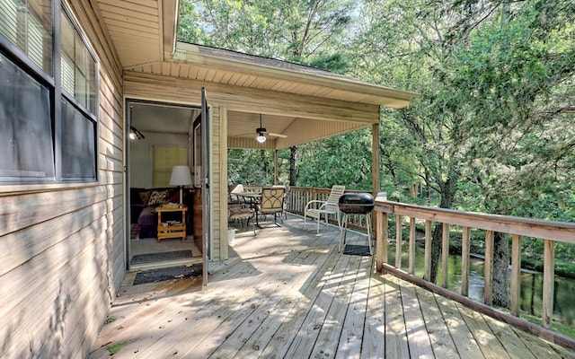 wooden terrace with ceiling fan