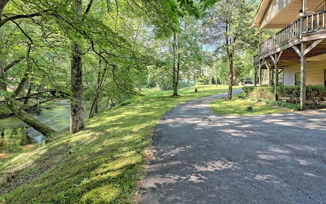 view of street featuring a water view