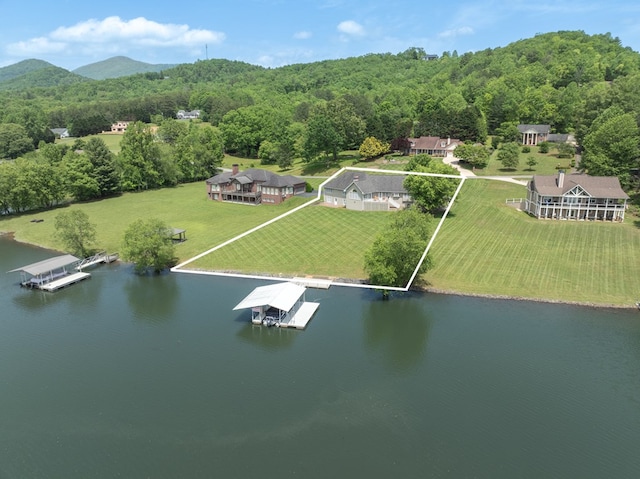 1537 Victoria Woods Dr, Hiawassee, GA 30546 - aerial overview of property's location with a large body of water, a forest, and property boundaries highlighted