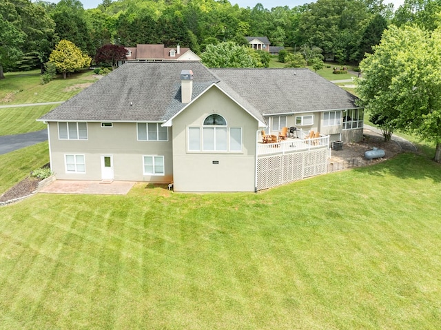 1537 Victoria Woods Dr, Hiawassee, GA 30546 - back of property featuring a shingled roof, a lawn, and a chimney