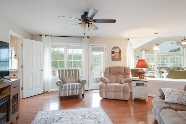 1537 Victoria Woods Dr, Hiawassee, GA 30546 - living room featuring a ceiling fan and wood finished floors