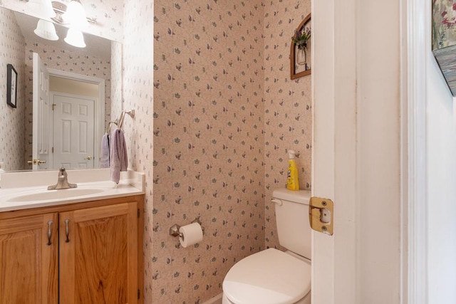 1537 Victoria Woods Dr, Hiawassee, GA 30546 - half bath with wallpapered walls, toilet, vanity, and baseboards