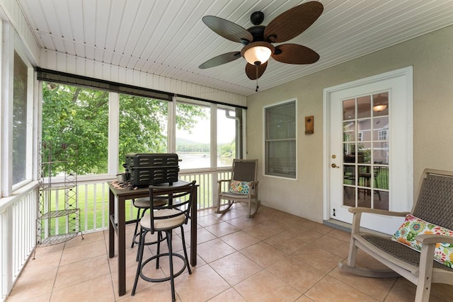 1537 Victoria Woods Dr, Hiawassee, GA 30546 - sunroom with ceiling fan, a water view, and tile patterned floors