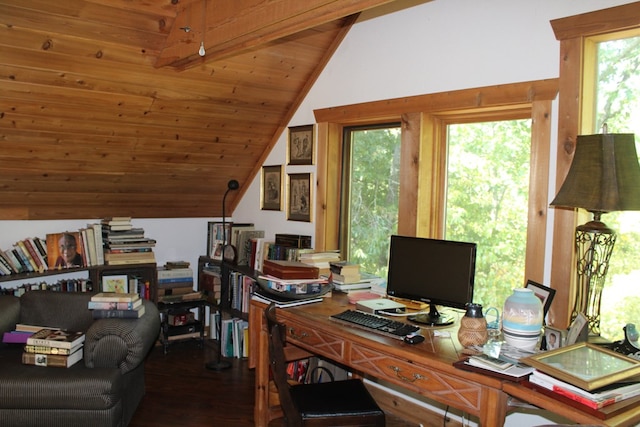 601 Sierra Cir, Murphy, NC 28906 - office area with dark wood-style flooring and wooden ceiling