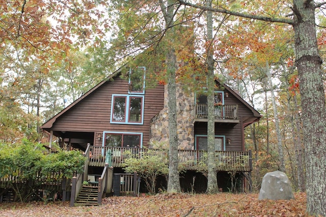 601 Sierra Cir, Murphy, NC 28906 - back of house with a balcony, a wooden deck, and stairway