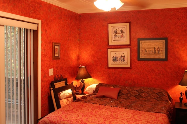 bedroom with crown molding