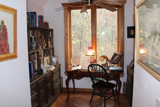 601 Sierra Cir, Murphy, NC 28906 - office area featuring ceiling fan, wood finished floors, and baseboards
