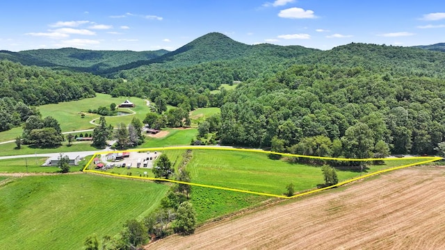 birds eye view of property with a mountain view and a rural view